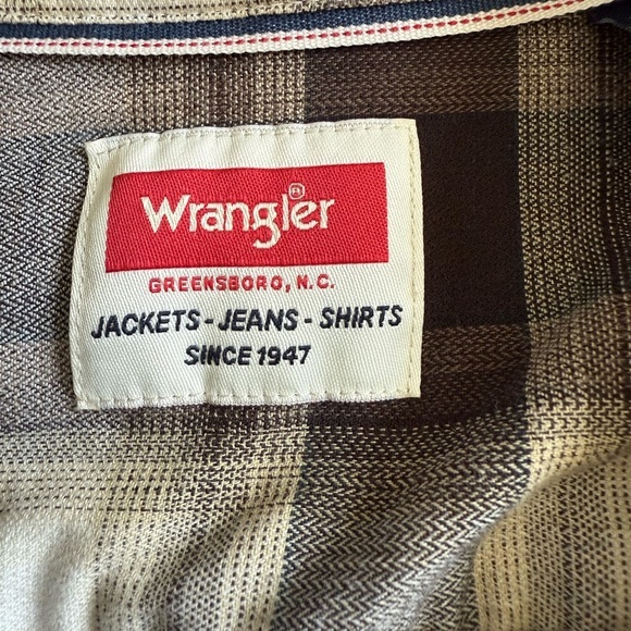 Vintage Y2K Wrangler Plaid Flannel Shirt Men’s Large Brown Beige Long‎ Sleeve - Picture 7 of 9